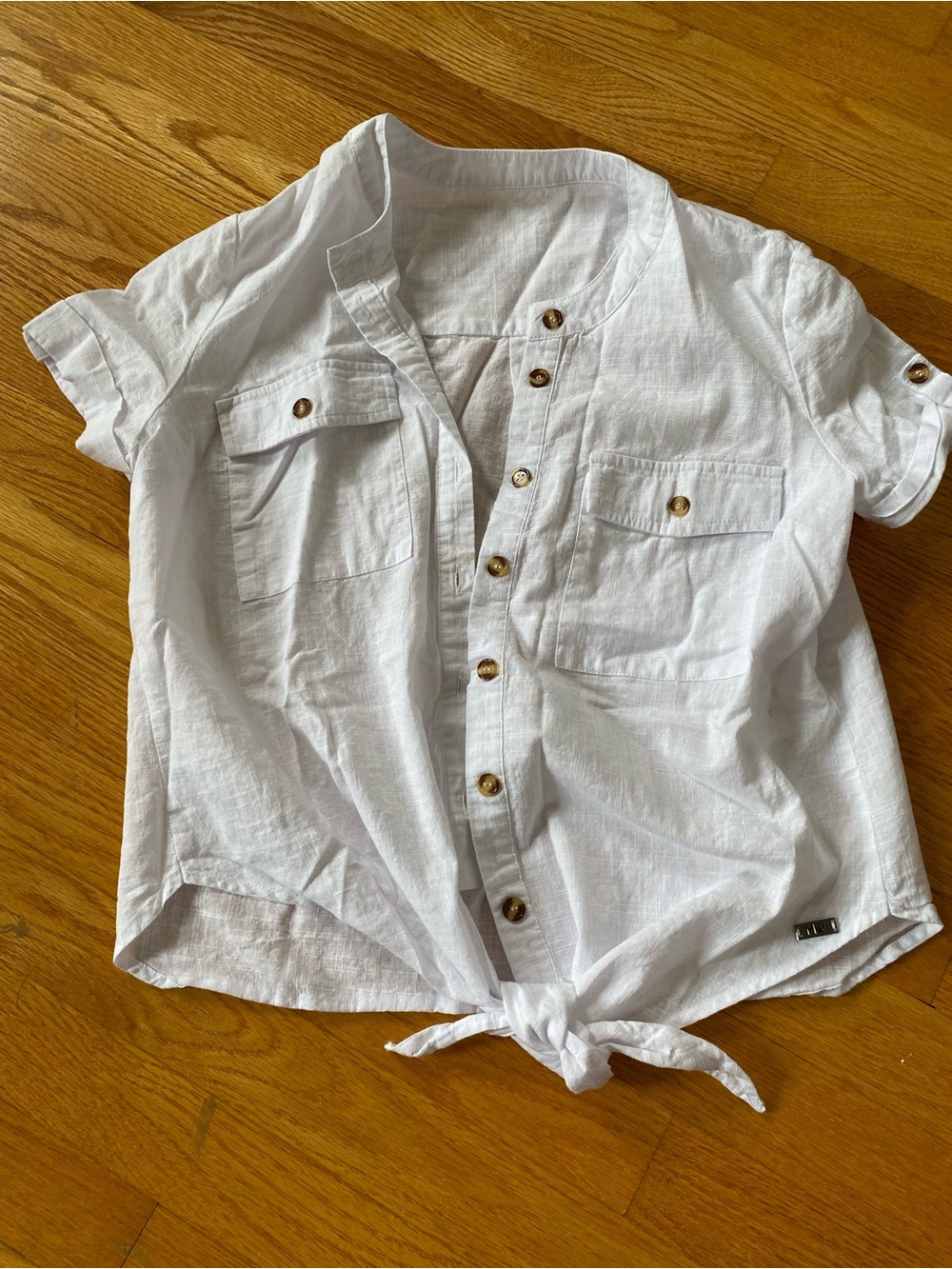 100% cotton Women’s White Tie-Front Button Shirt - Classic Casual Top
